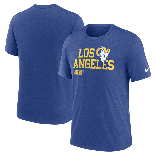 Men's Royal Los Angeles Rams Overlap Lockup Tri-Blend T-Shirt